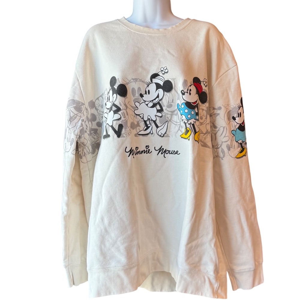 Disney Minnie Mouse Graphic Sweatshirt XXL Oversized Off White/Ivory Cozy